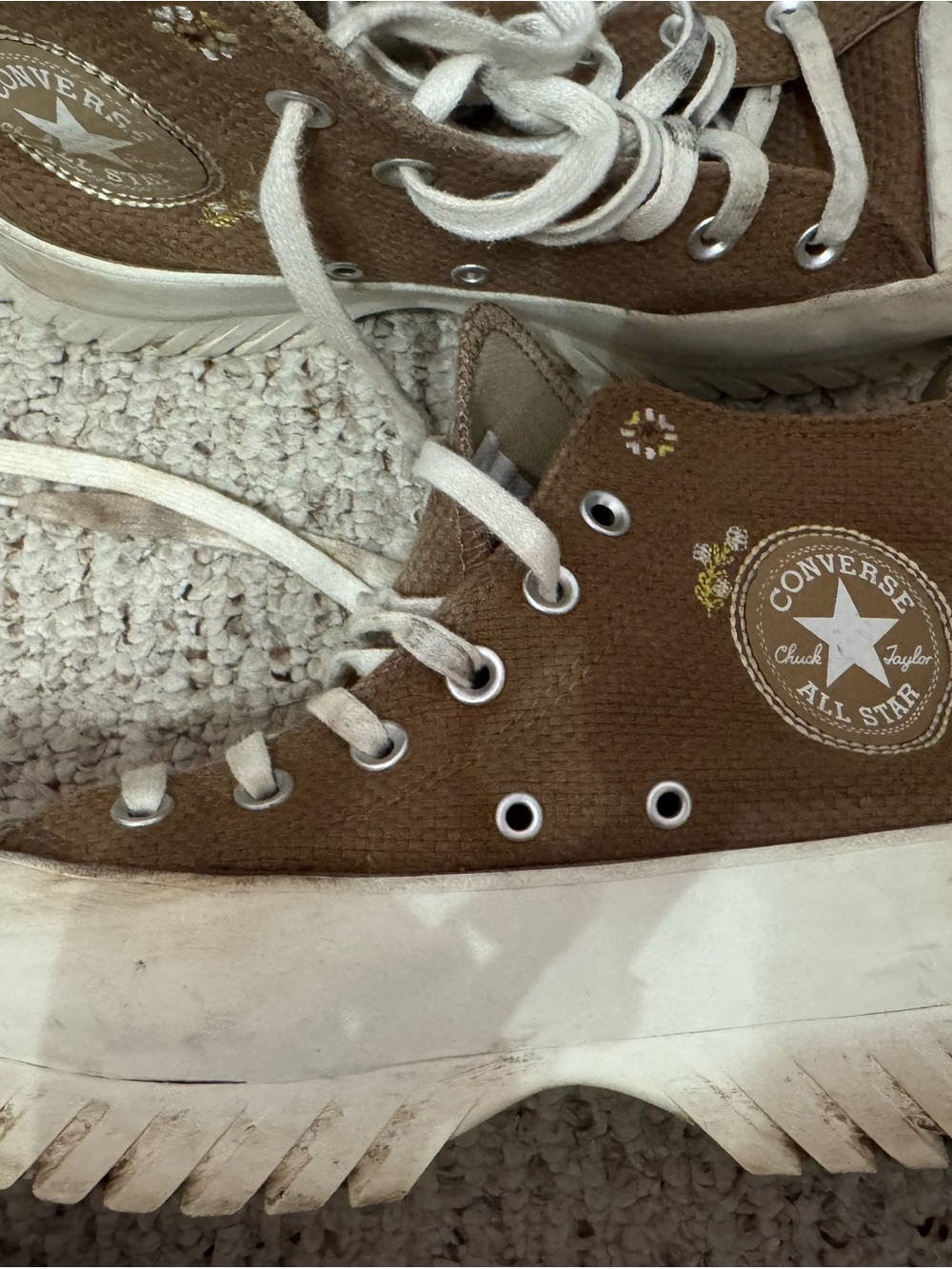 Converse Women's Tan and White Platform Lace-Up Sneakers